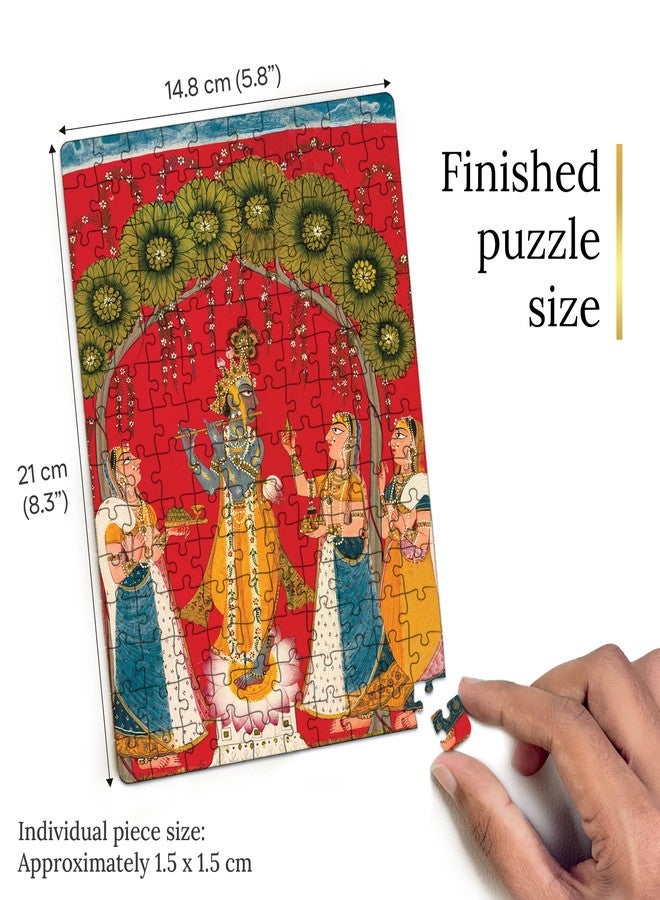 91Knots - Krishna with Flute & Gopis 140-Piece Wooden Jigsaw Puzzle for Adults & Kids 5+ Years | Indian Artwork Puzzle | Mindfulness Brain Teaser | Focus Builder | New Year Gifting - Image 5